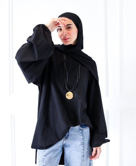 Balloon Sleeves Top — Black