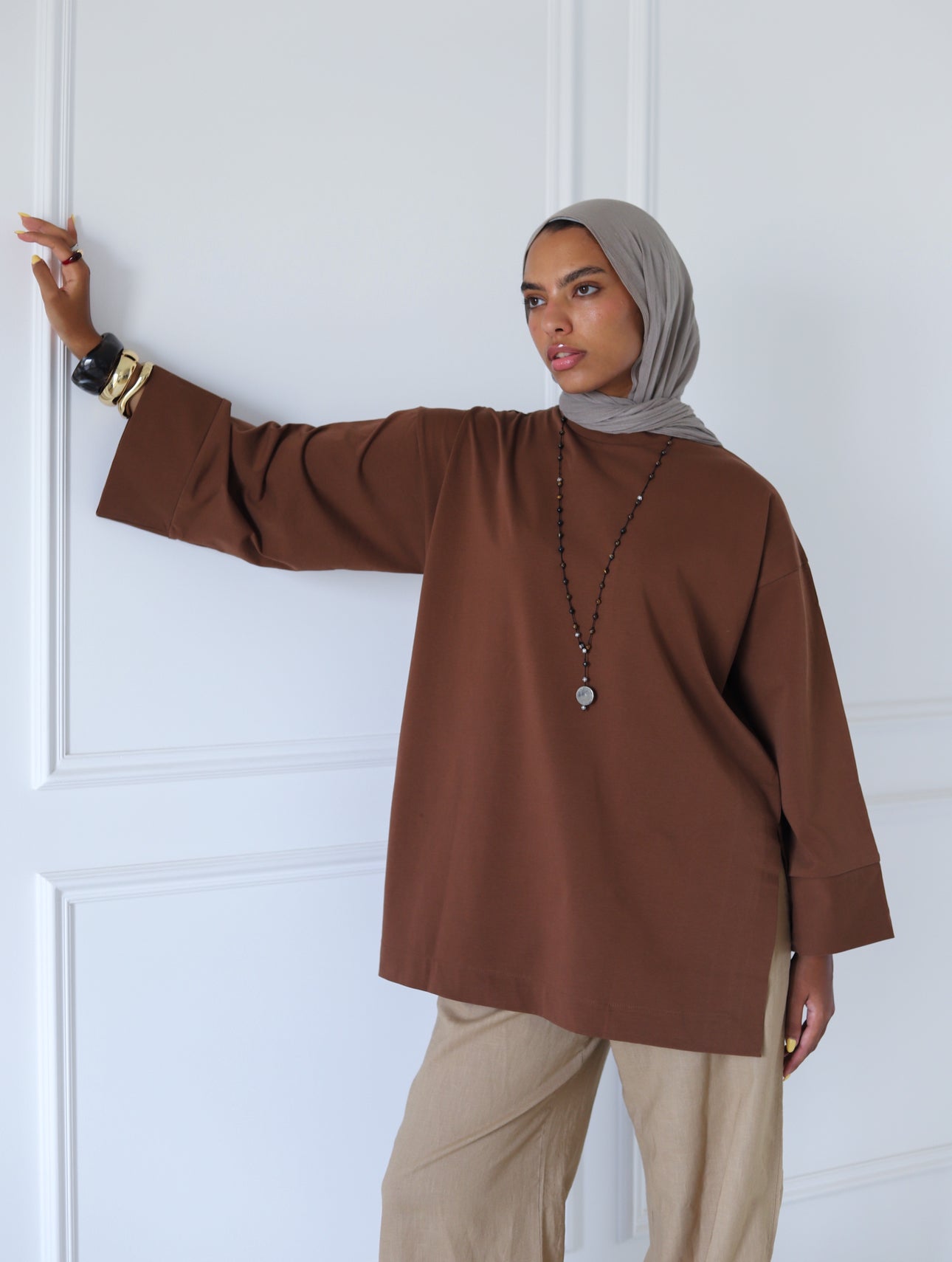 Basic Slits Top — Brown