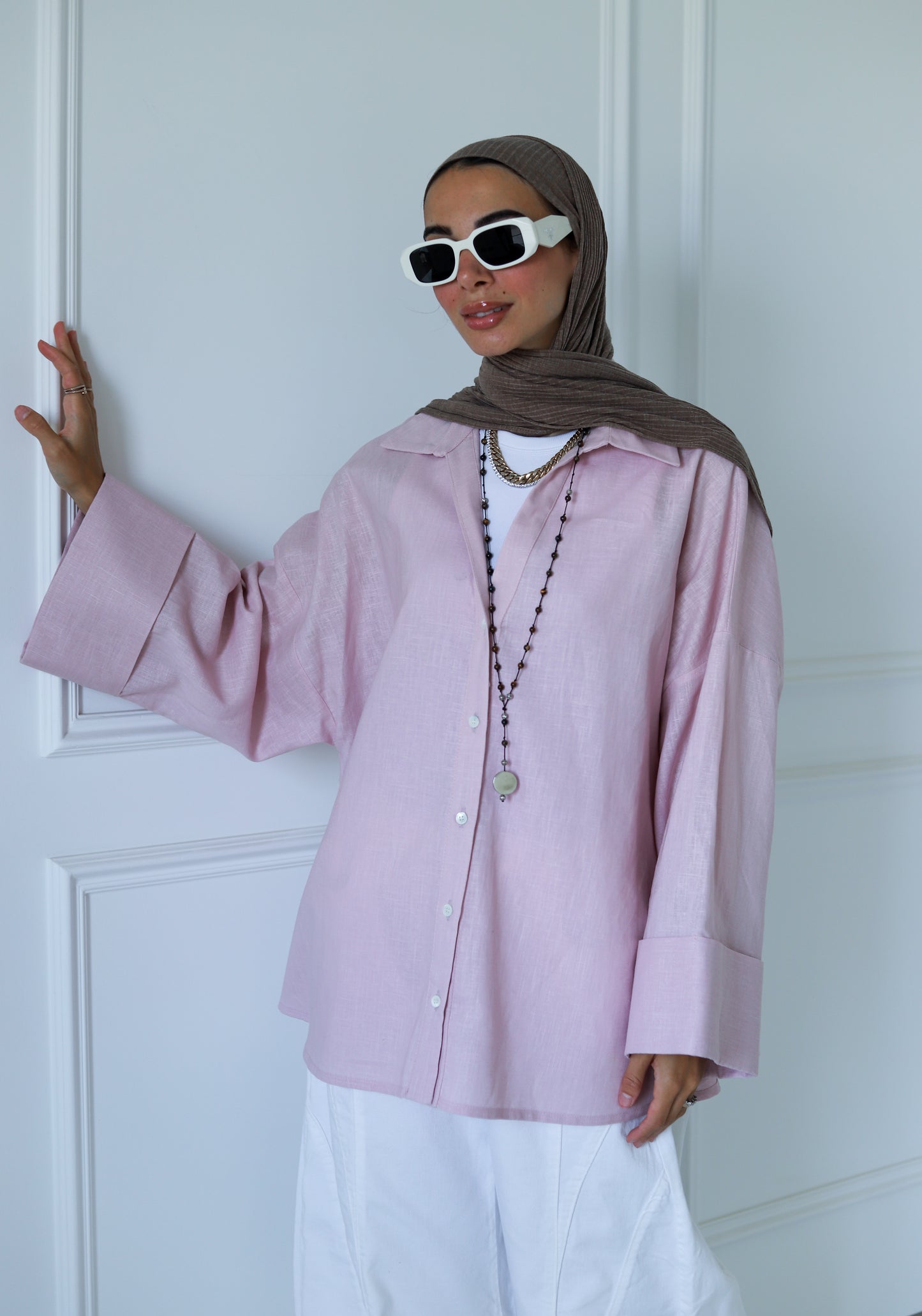 Luna Linen Shirt — Baby Pink