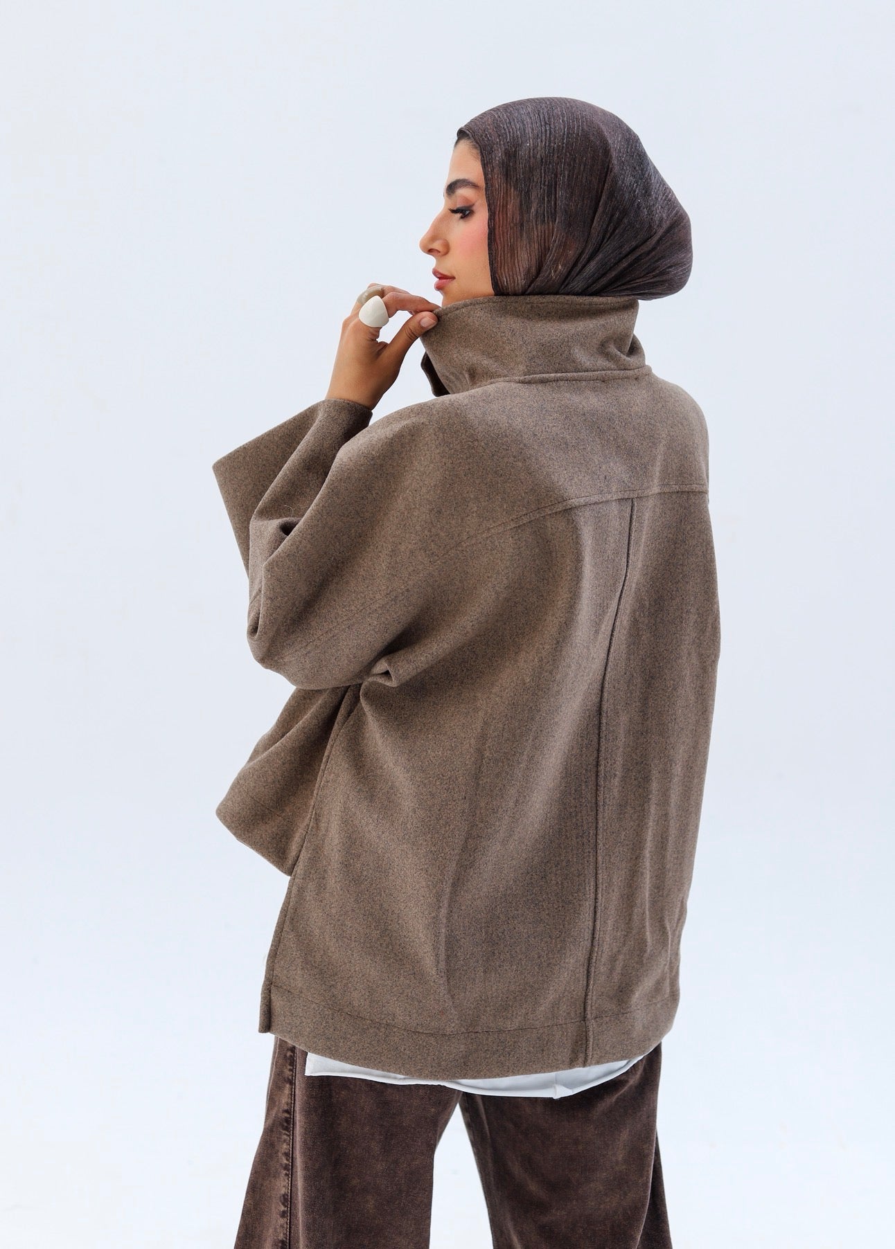 Wool High Low Jacket — Hazelnut Beige