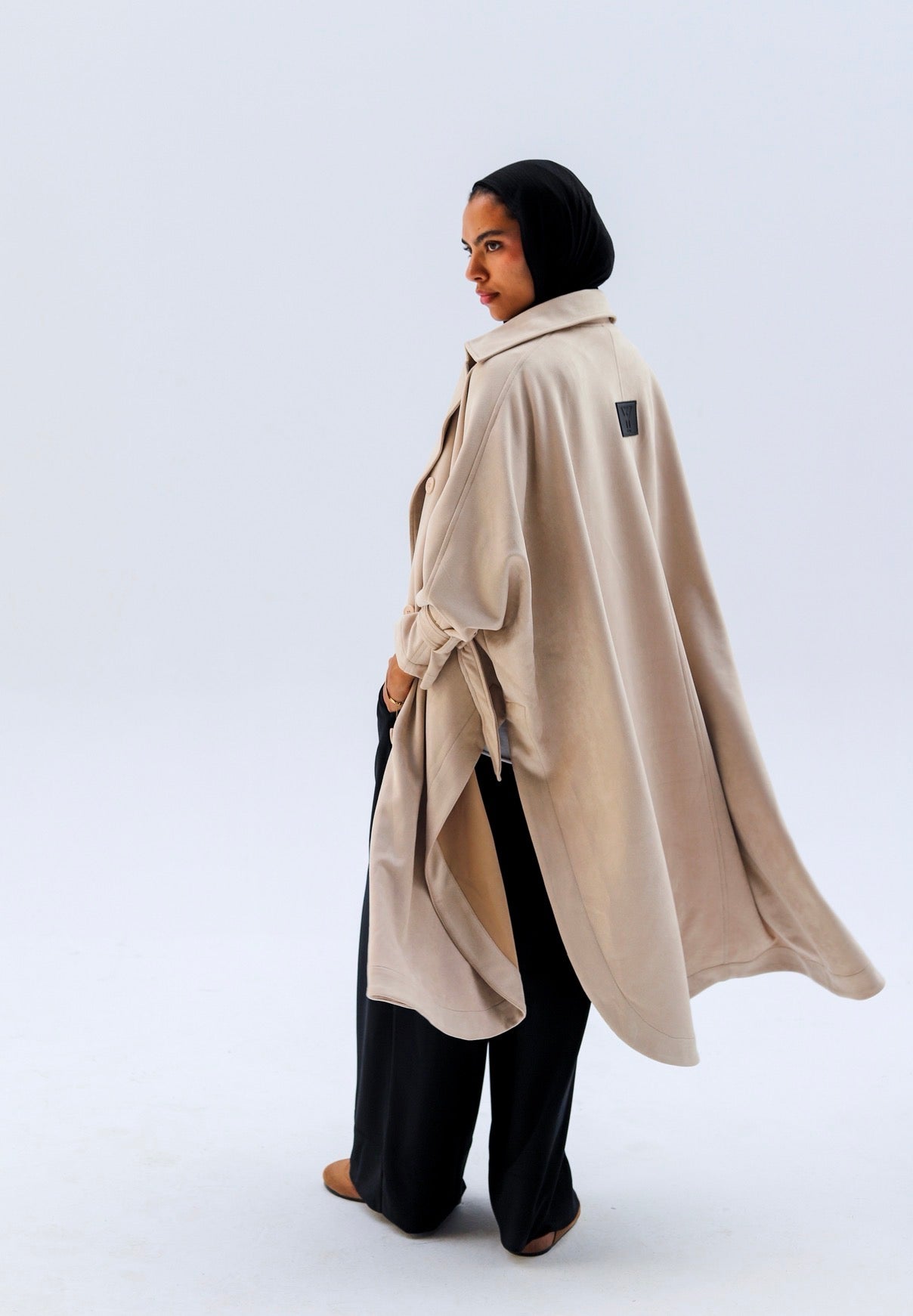 Open Sided Seude Coat — Pearl Beige