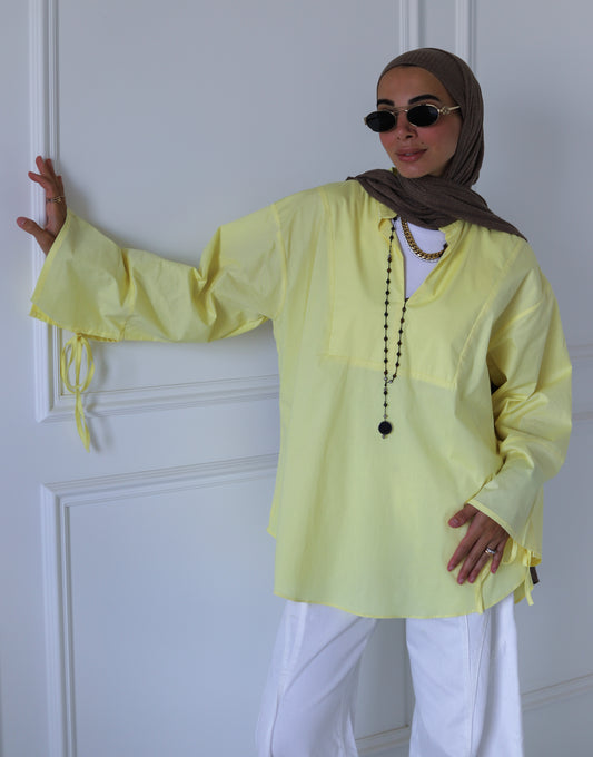 Ribbon Sleeves Shirt — Butter Yellow
