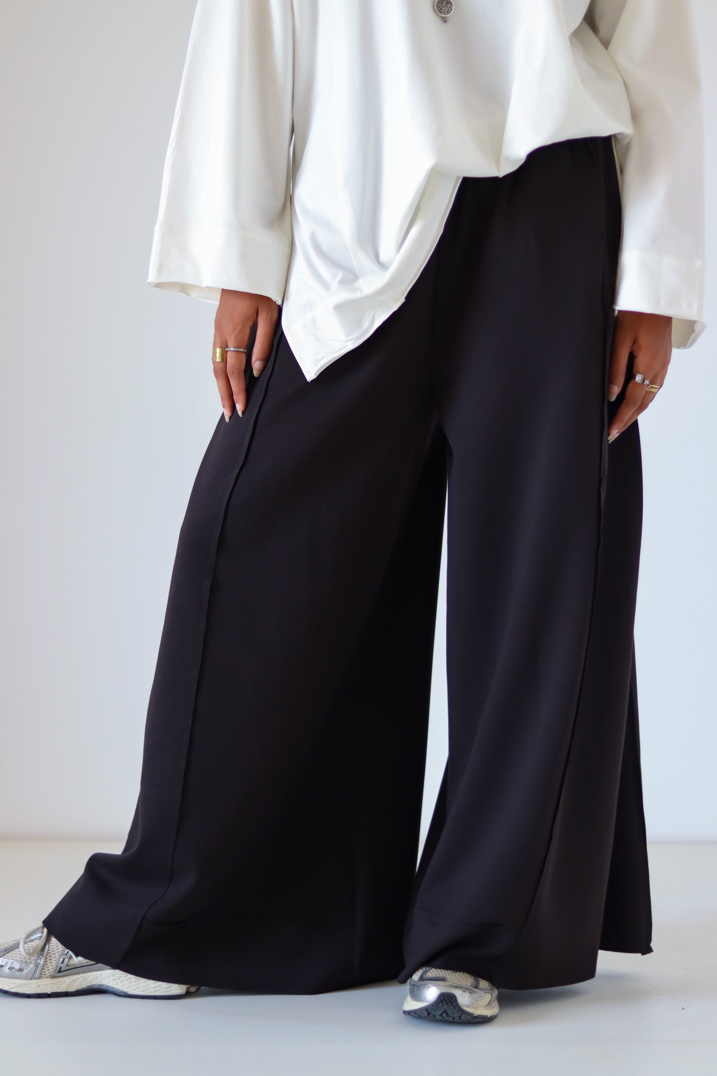 Xtra Wide Ribbed Pants — Black