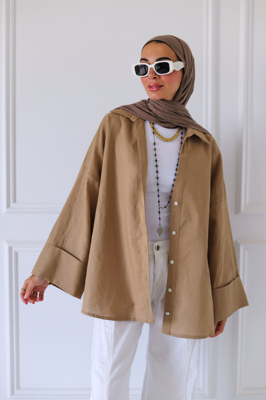 Luna Linen Shirt — Camel