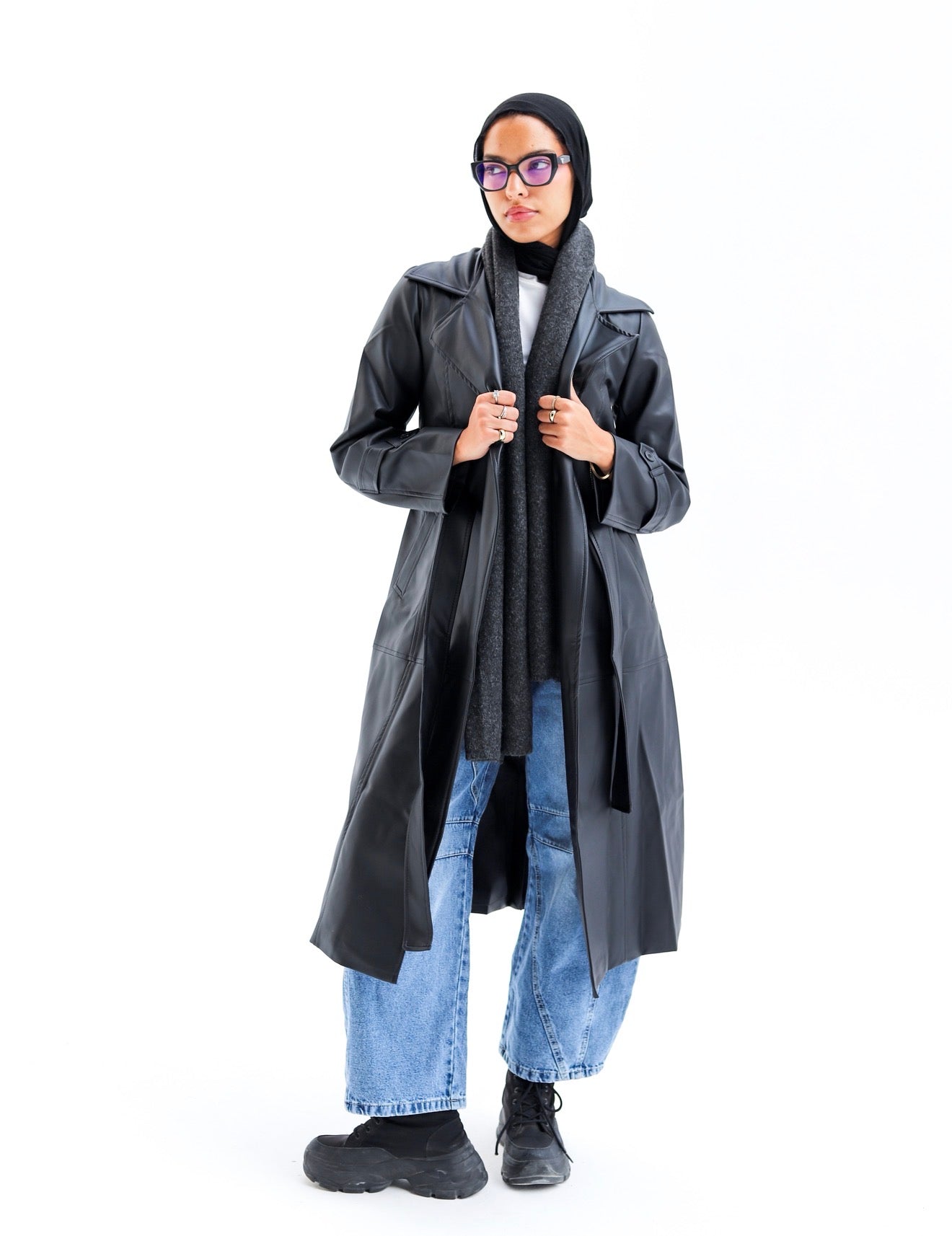 Faux Leather Coat — Black