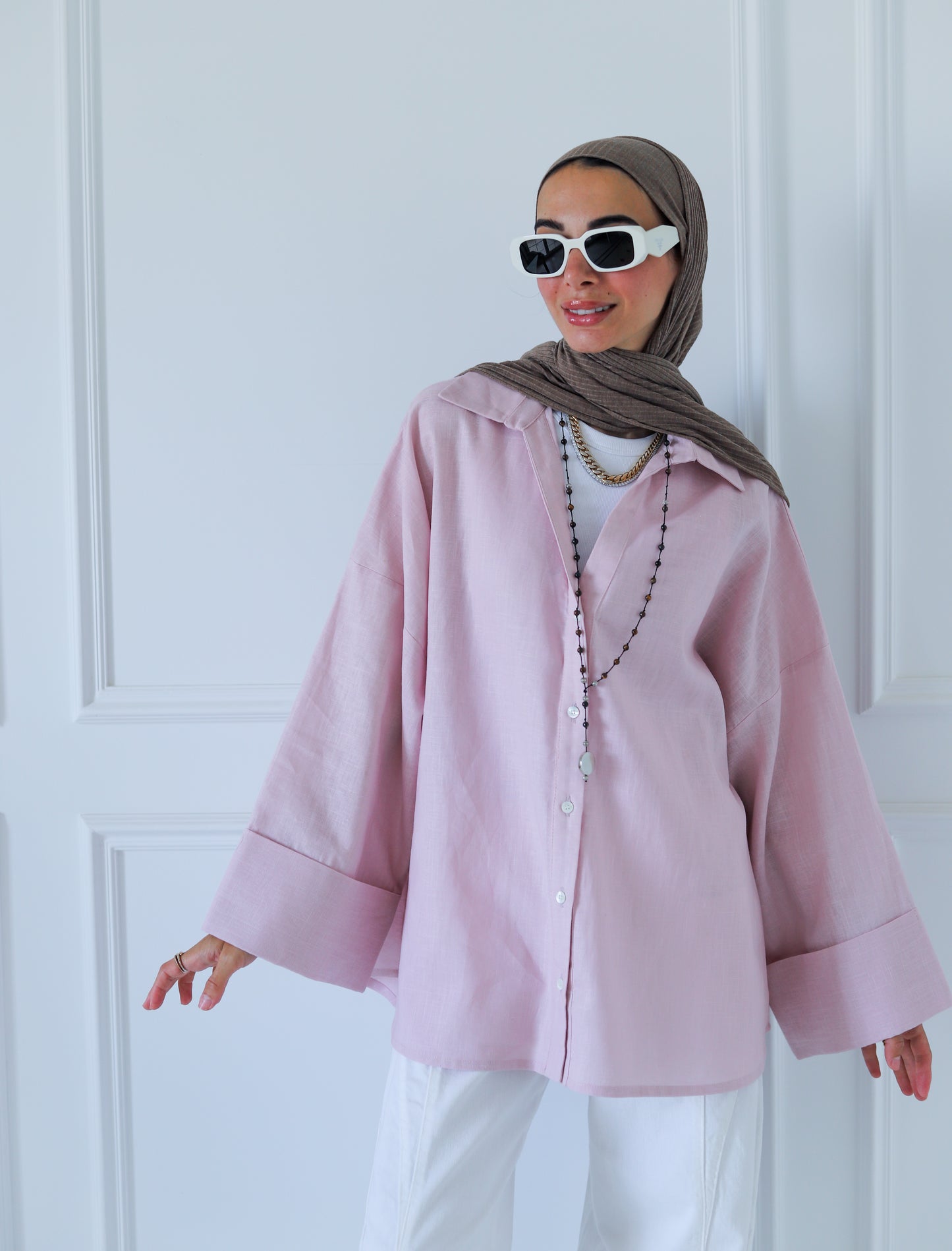 Luna Linen Shirt — Baby Pink