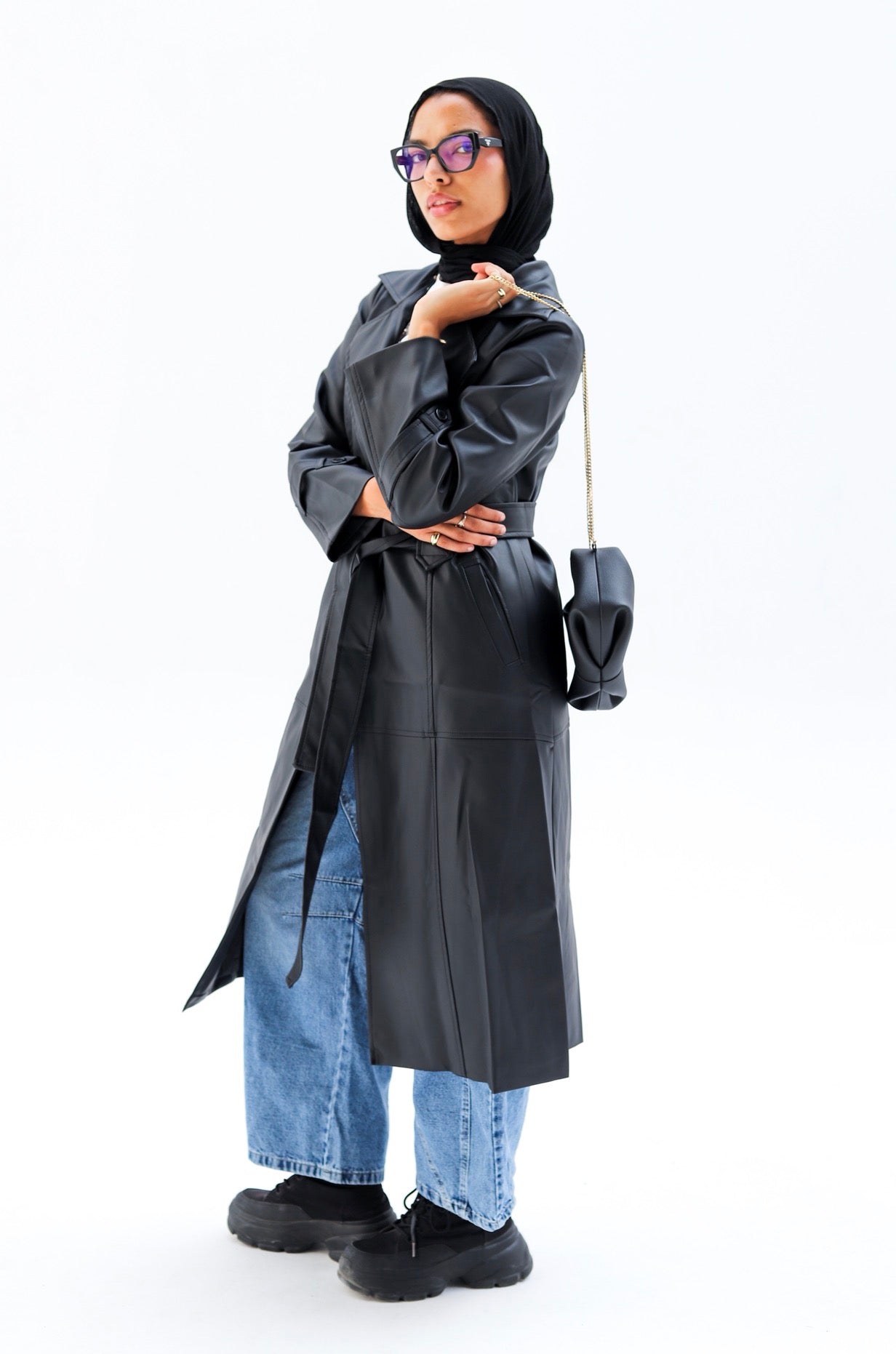 Faux Leather Coat — Black