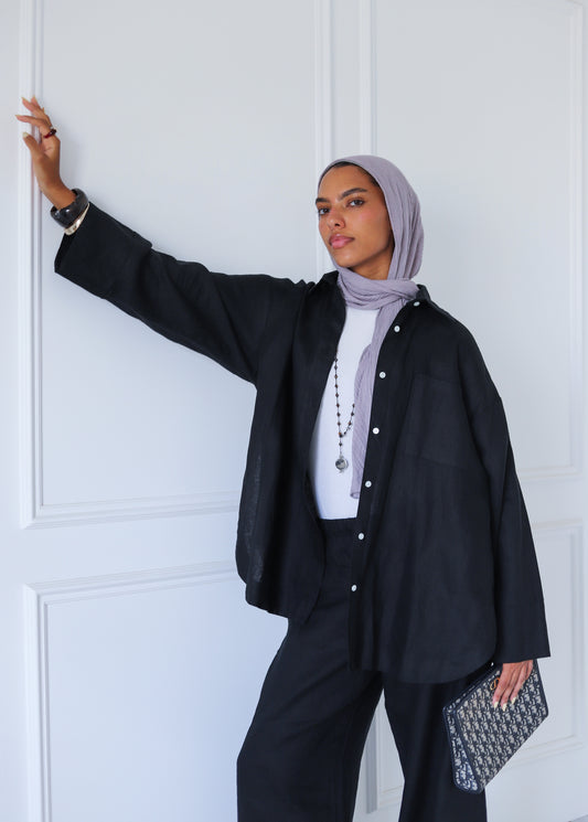 Big Slits Linen Shirt — Black