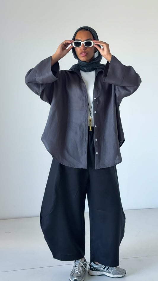 Xtra Balloon Linen Pants — Black