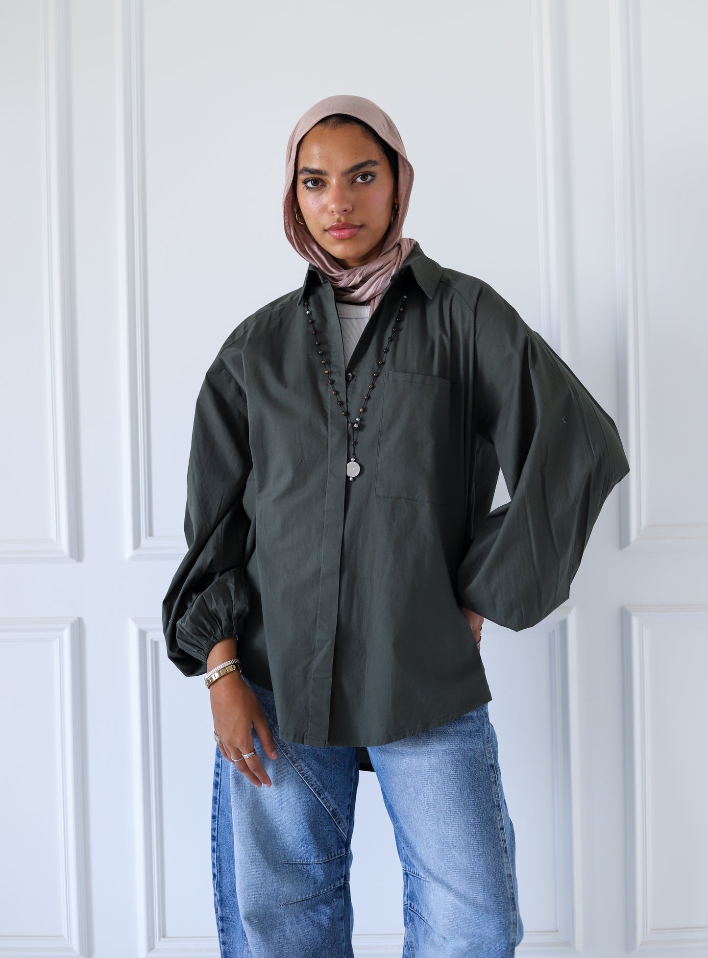 Jumper Sleeves Shirt - Olive