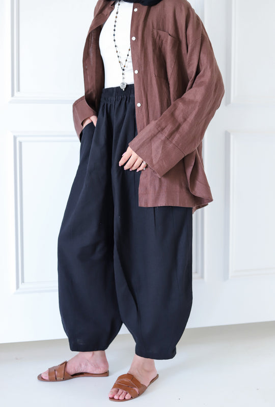 Balloon Linen Pants — Black