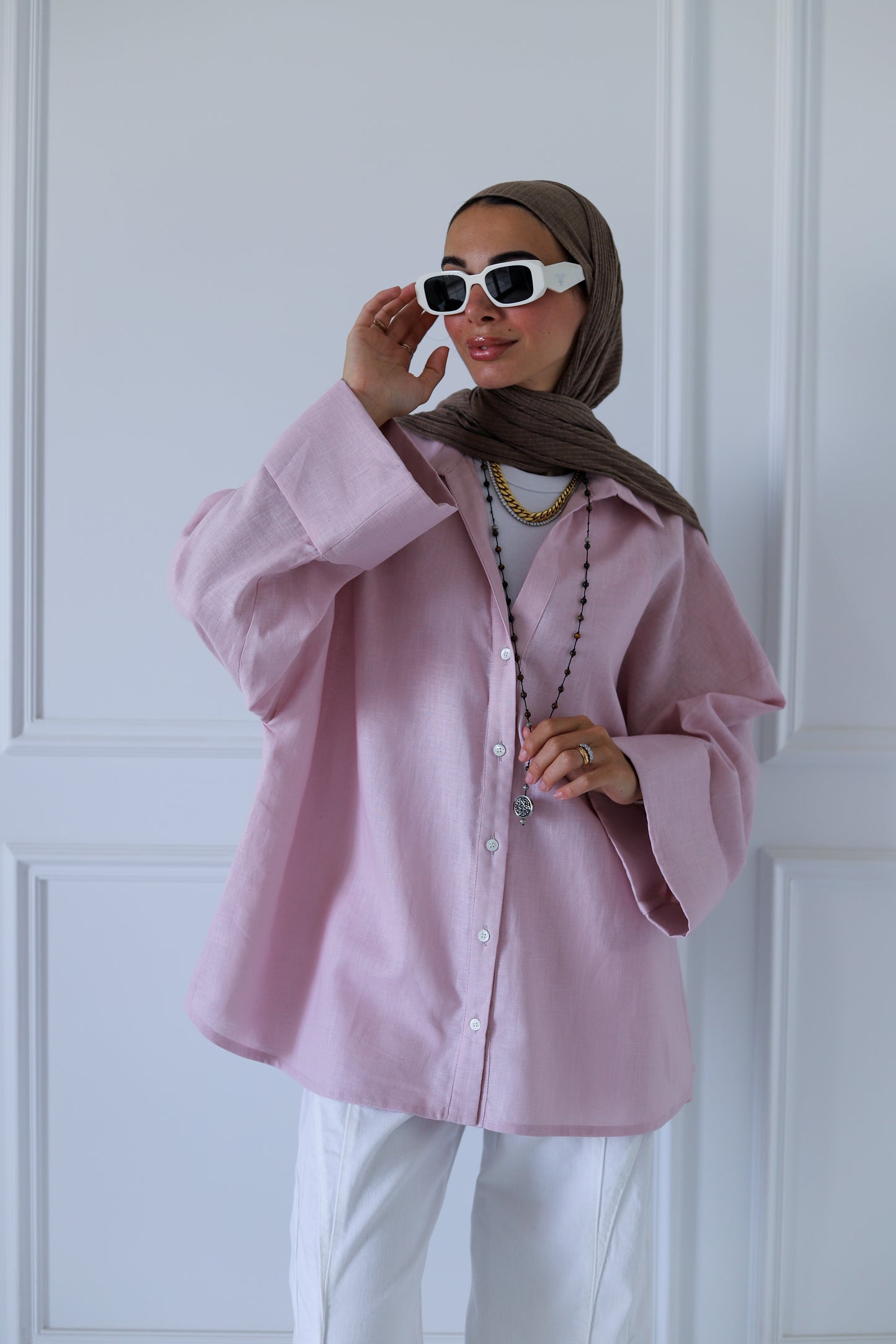 Luna Linen Shirt — Baby Pink