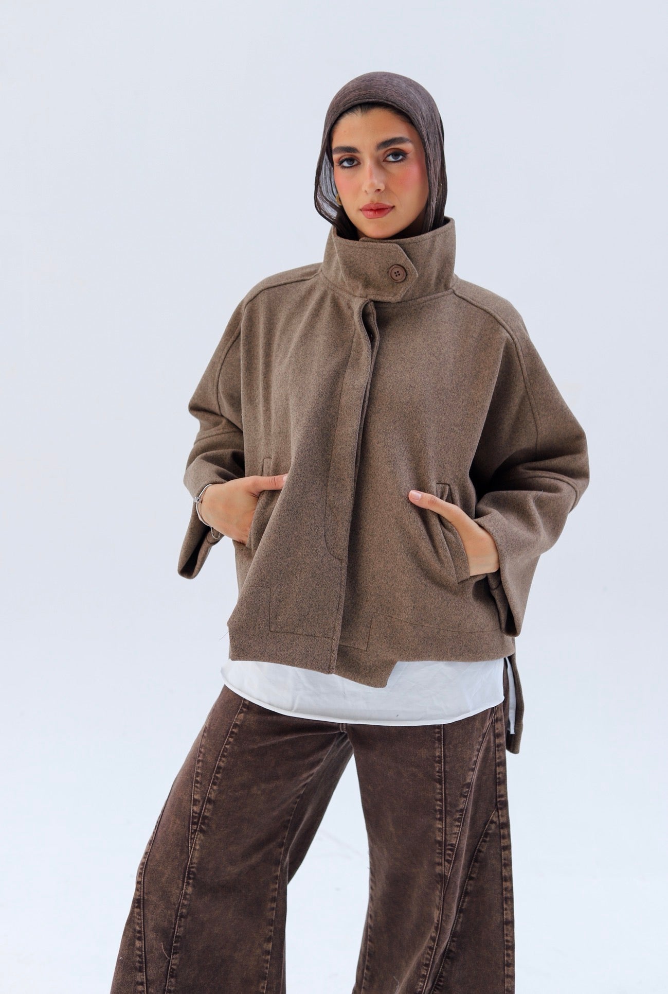 Wool High Low Jacket — Hazelnut Beige