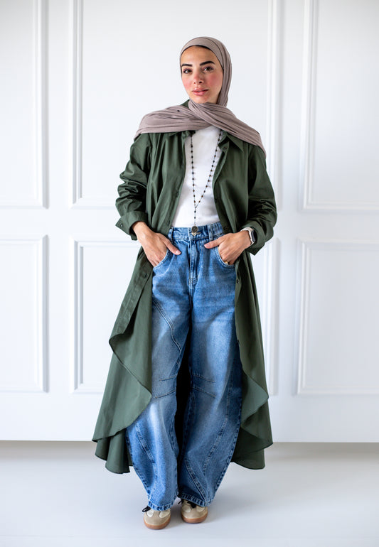Flowy Long Shirt — Olive