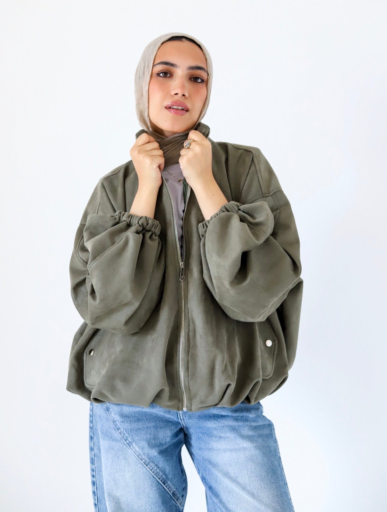 Bomber Suede Jacket — Olive