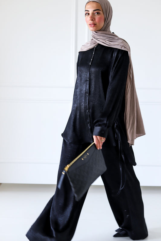 Tassel Satin Set — Black