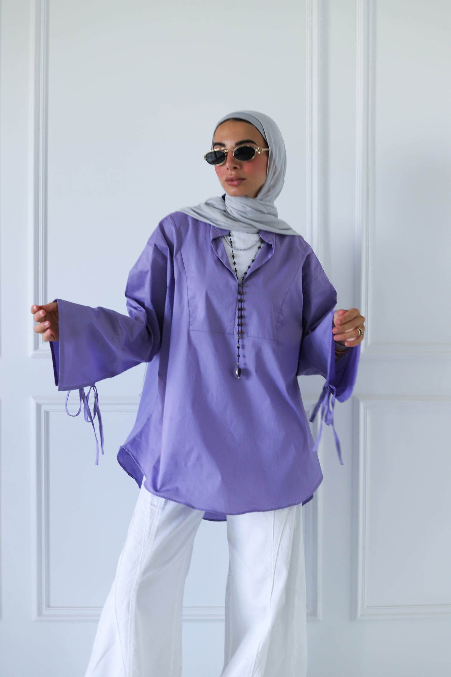 Ribbon Sleeves Shirt — Lilac