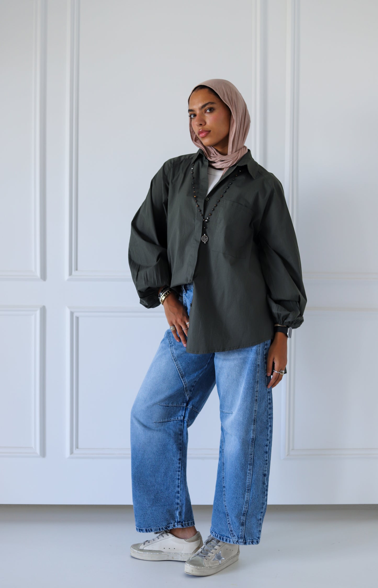 Jumper Sleeves Shirt - Olive
