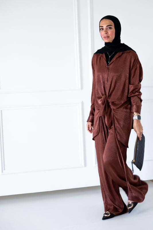 Tassel Satin Set — Brown