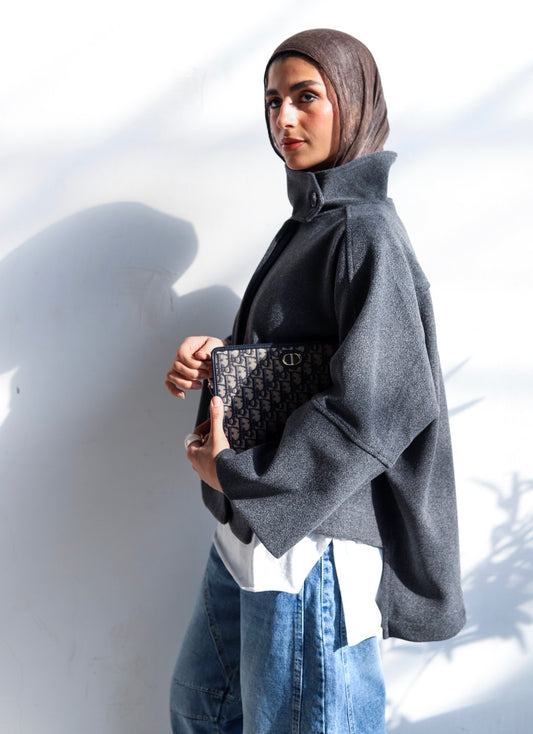 Wool High Low Jacket — Dark Gray