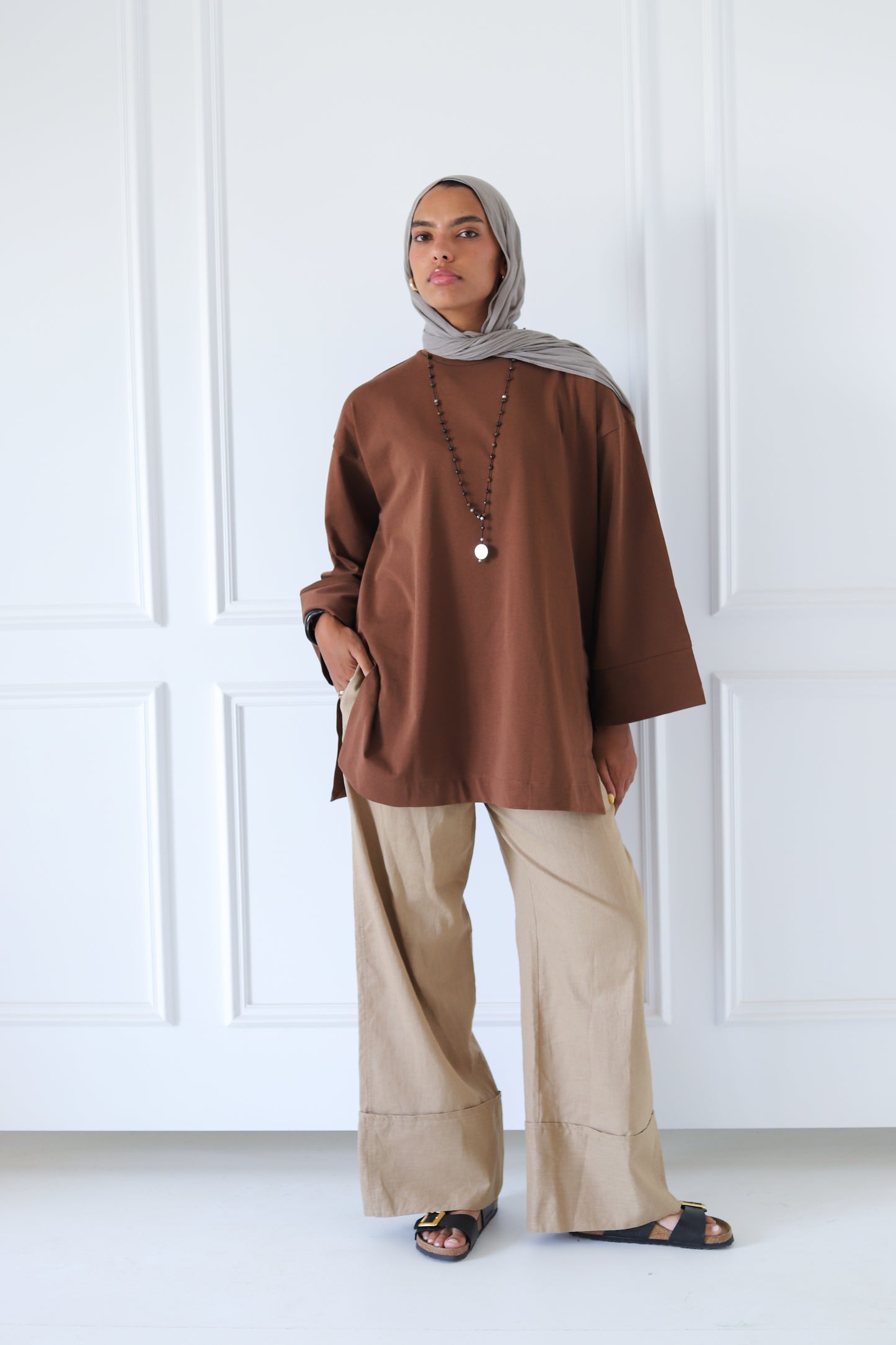 Basic Slits Top — Brown