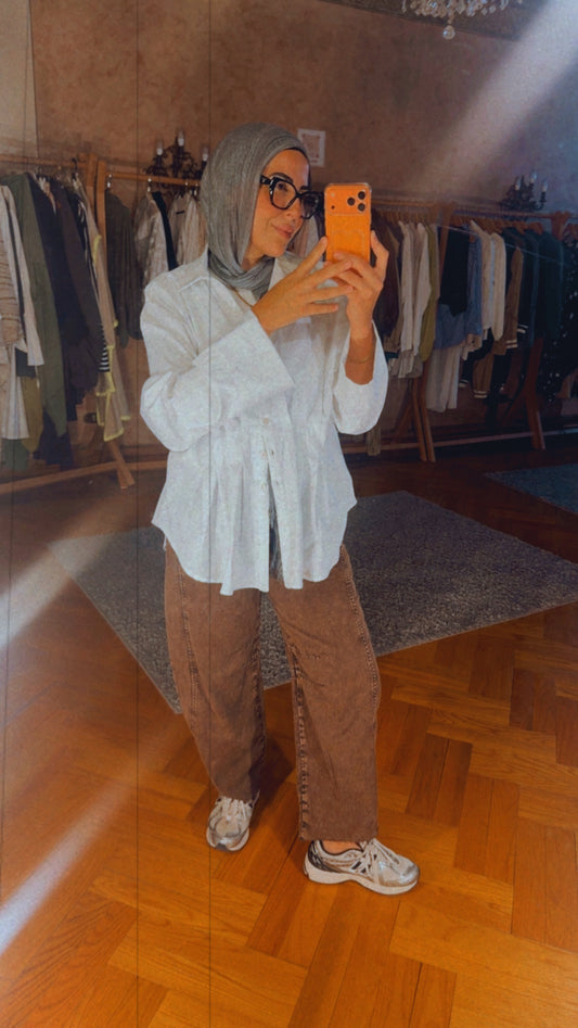 Balloon Denim Pants — Brown