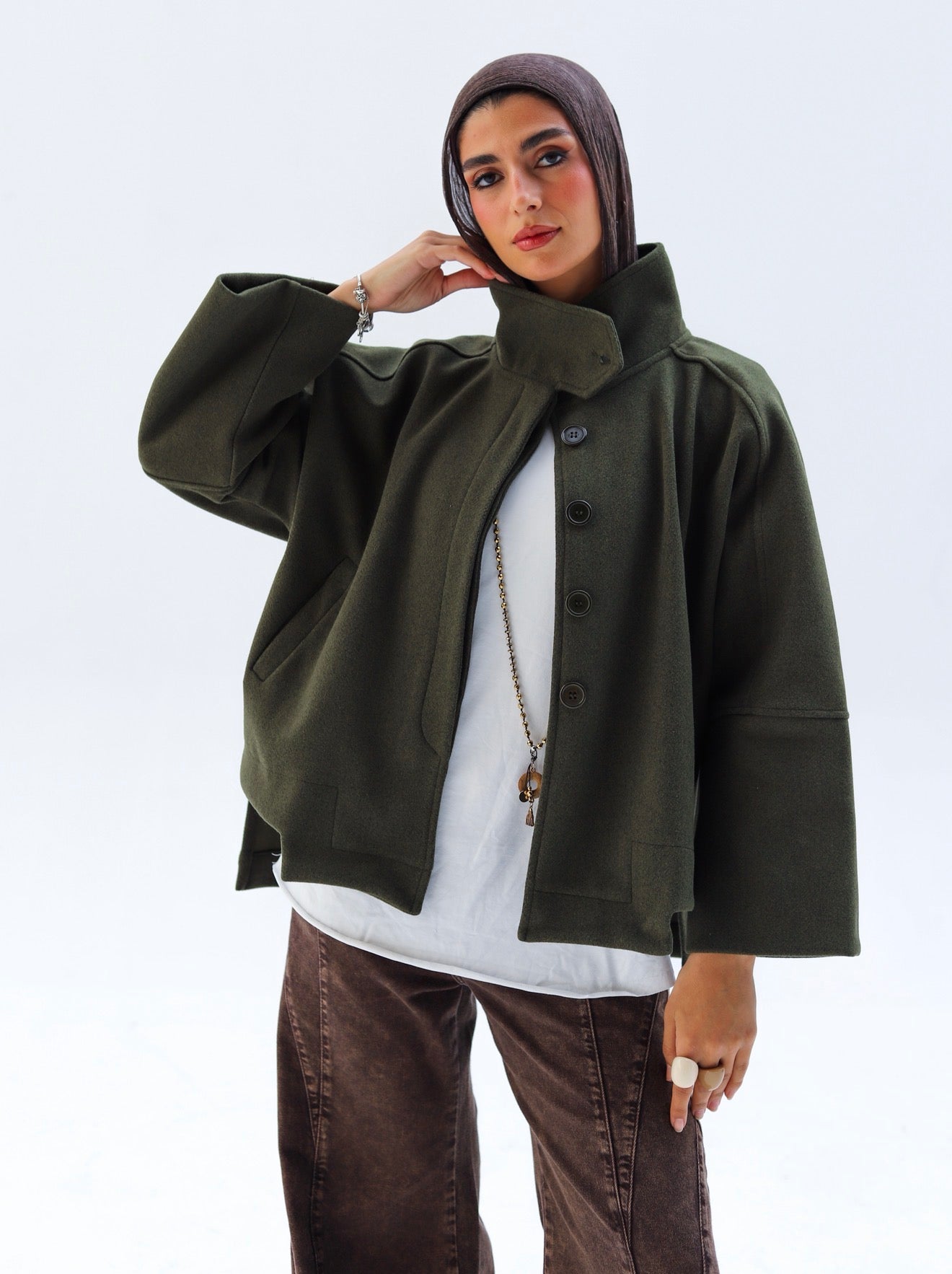 Wool High Low Jacket — Olive