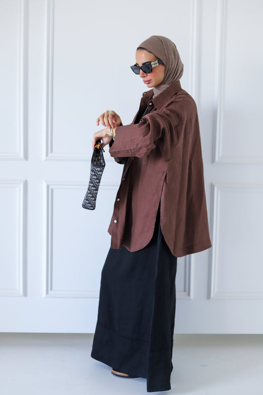 Big Slits Linen Shirt — Brown