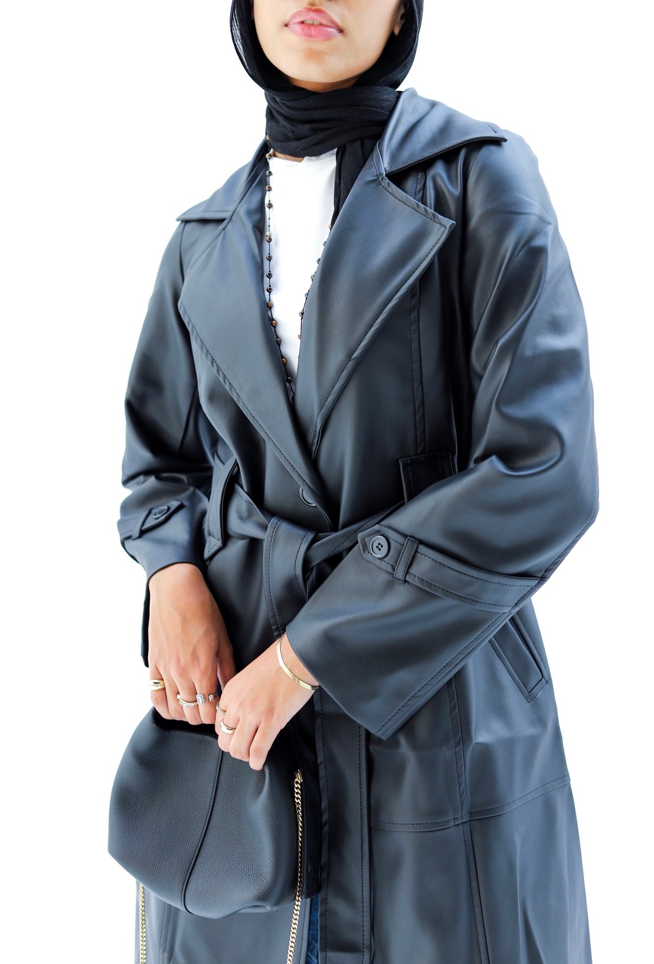 Faux Leather Coat — Black