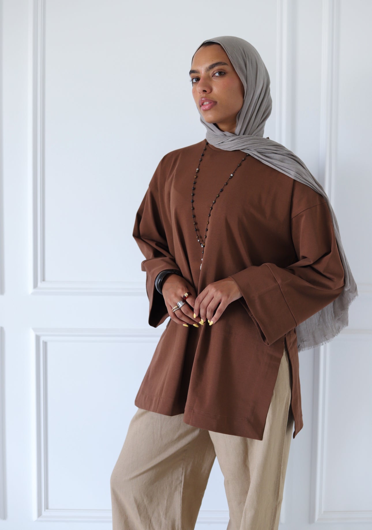 Basic Slits Top — Brown