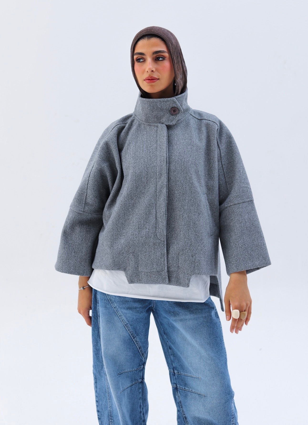 Wool High Low Jacket — Light Gray