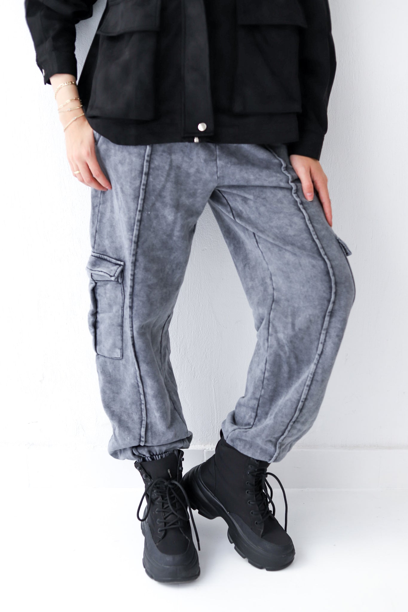 Snuggle Cargo Jogger Pants — Gray