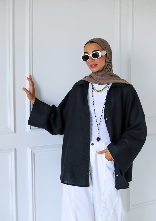 Luna Linen Shirt — Black