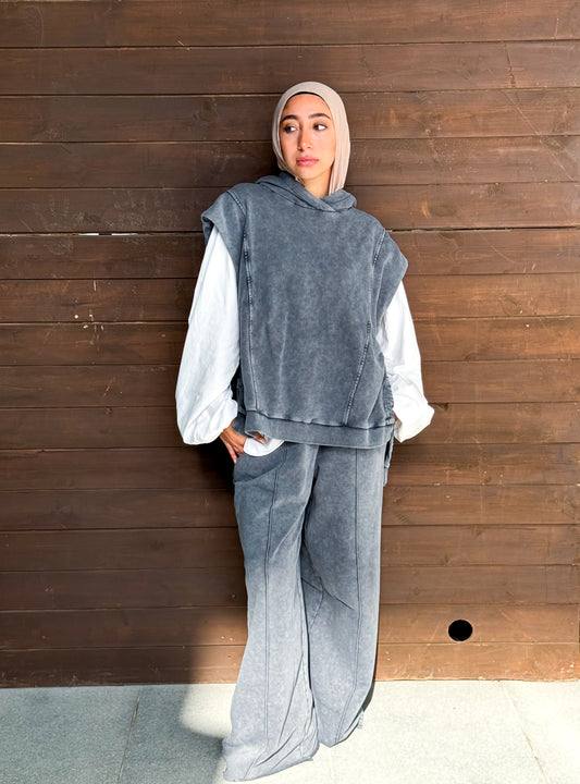 Basic Wide Leg Pants — Washed Grey