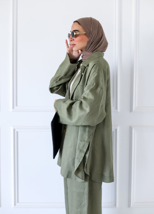Big Slits Linen Shirt — Olive