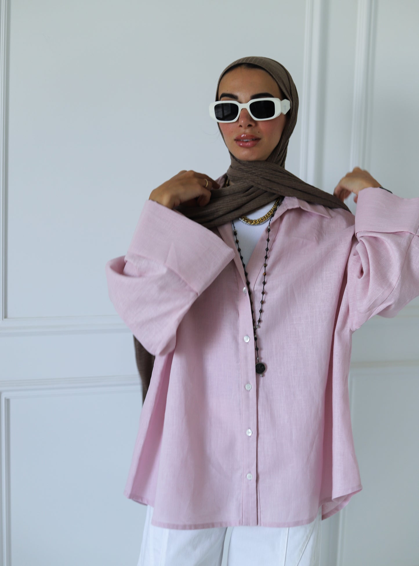 Luna Linen Shirt — Baby Pink