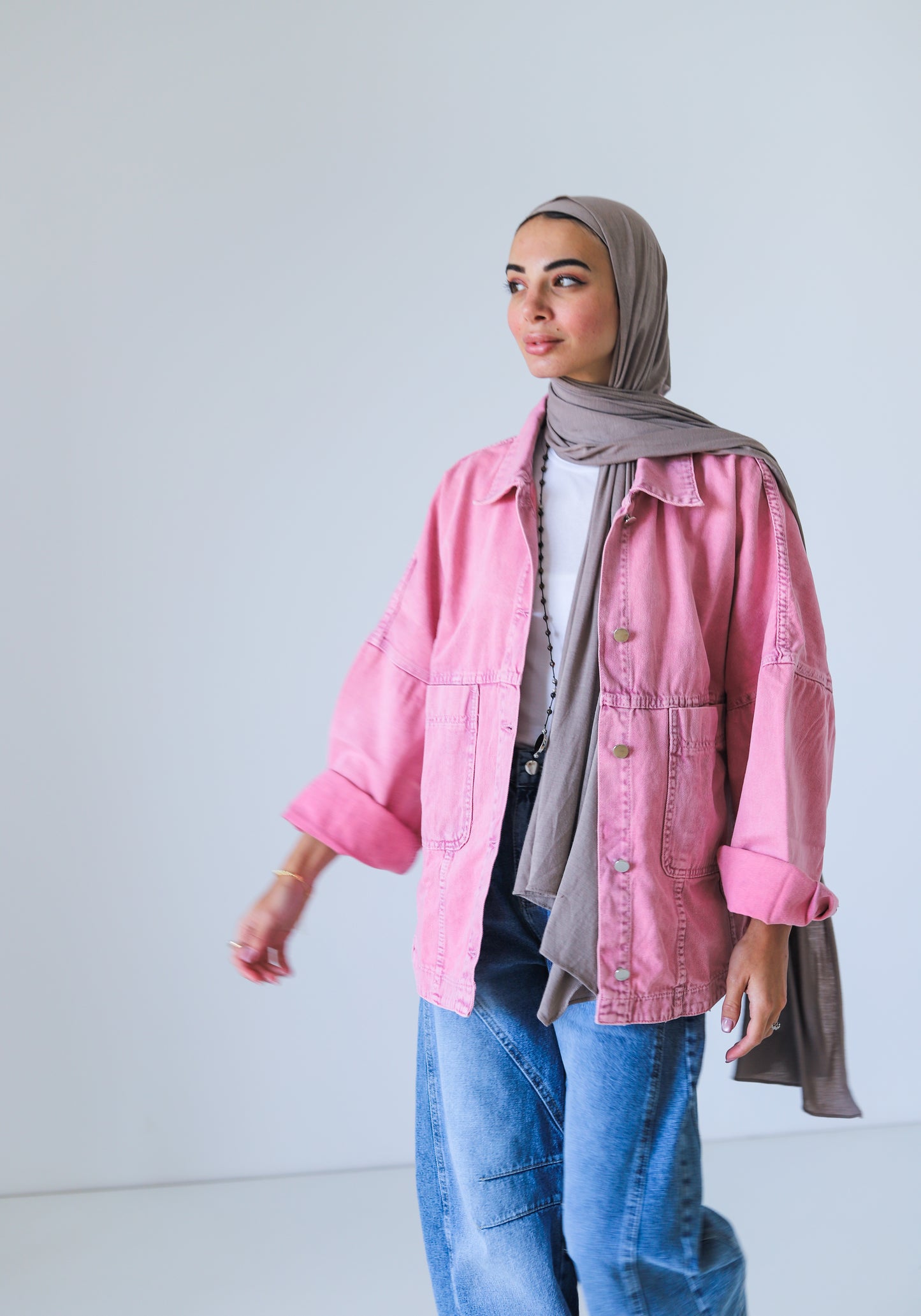 Oversized Denim Shirt — Pink