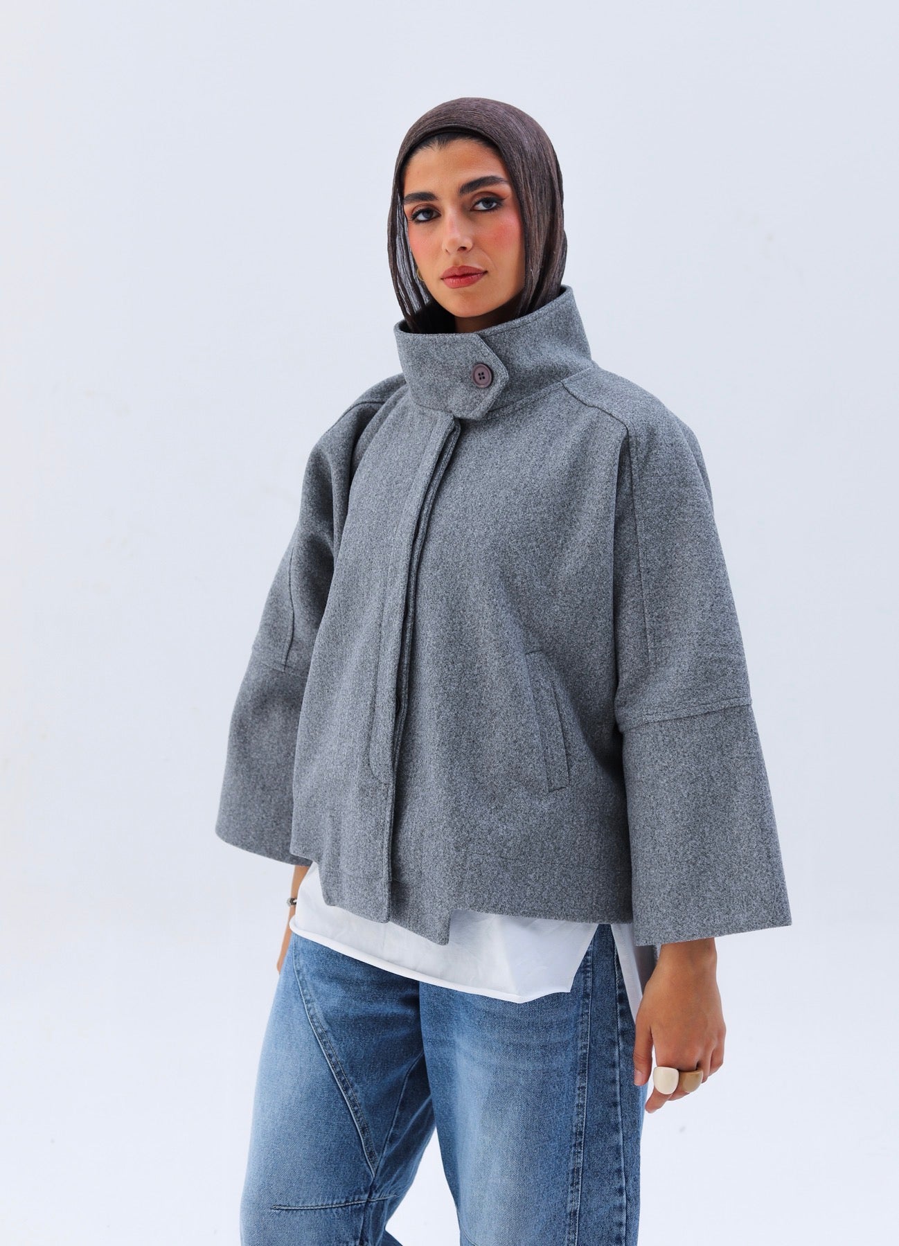 Wool High Low Jacket — Light Gray