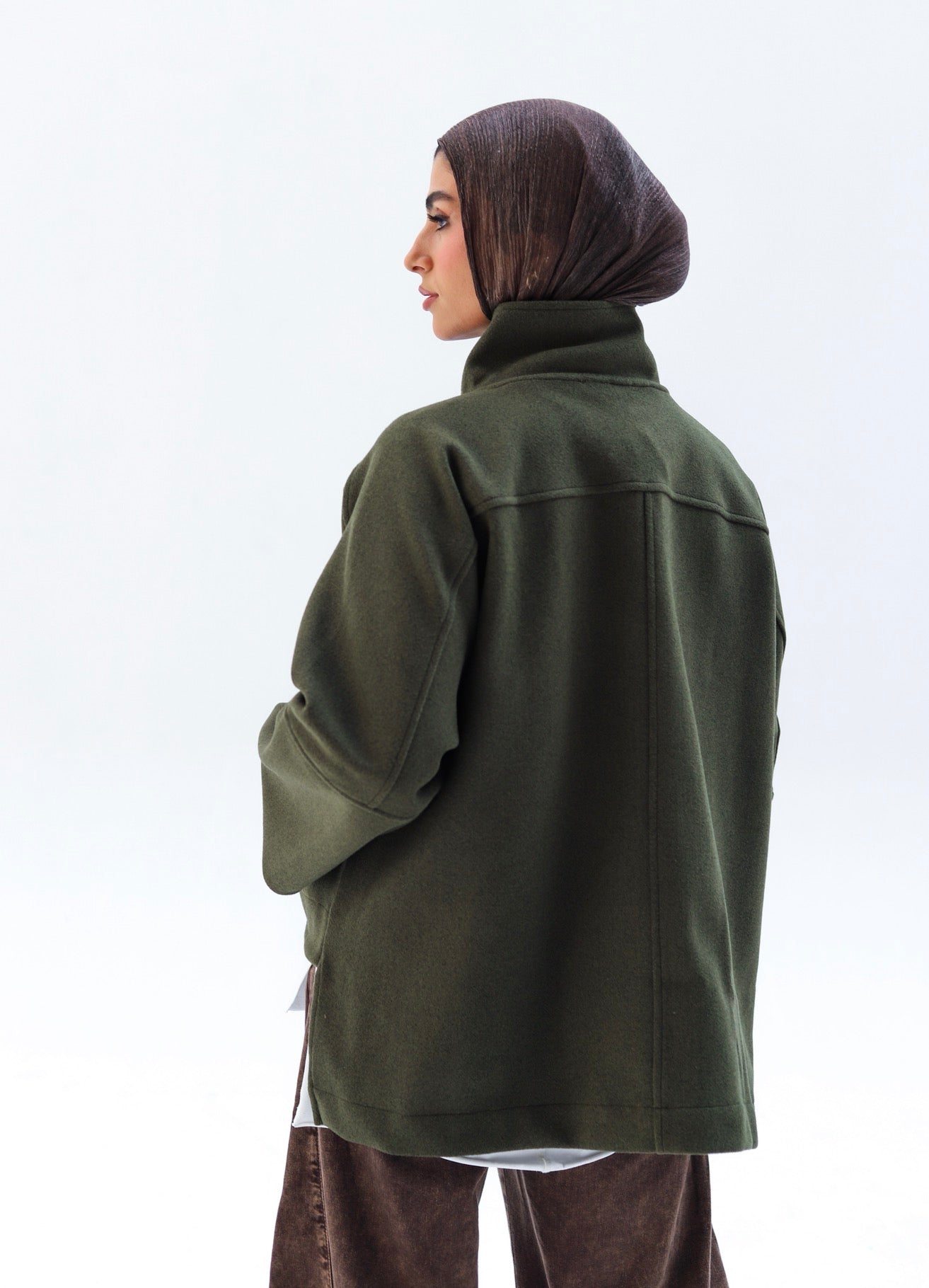 Wool High Low Jacket — Olive