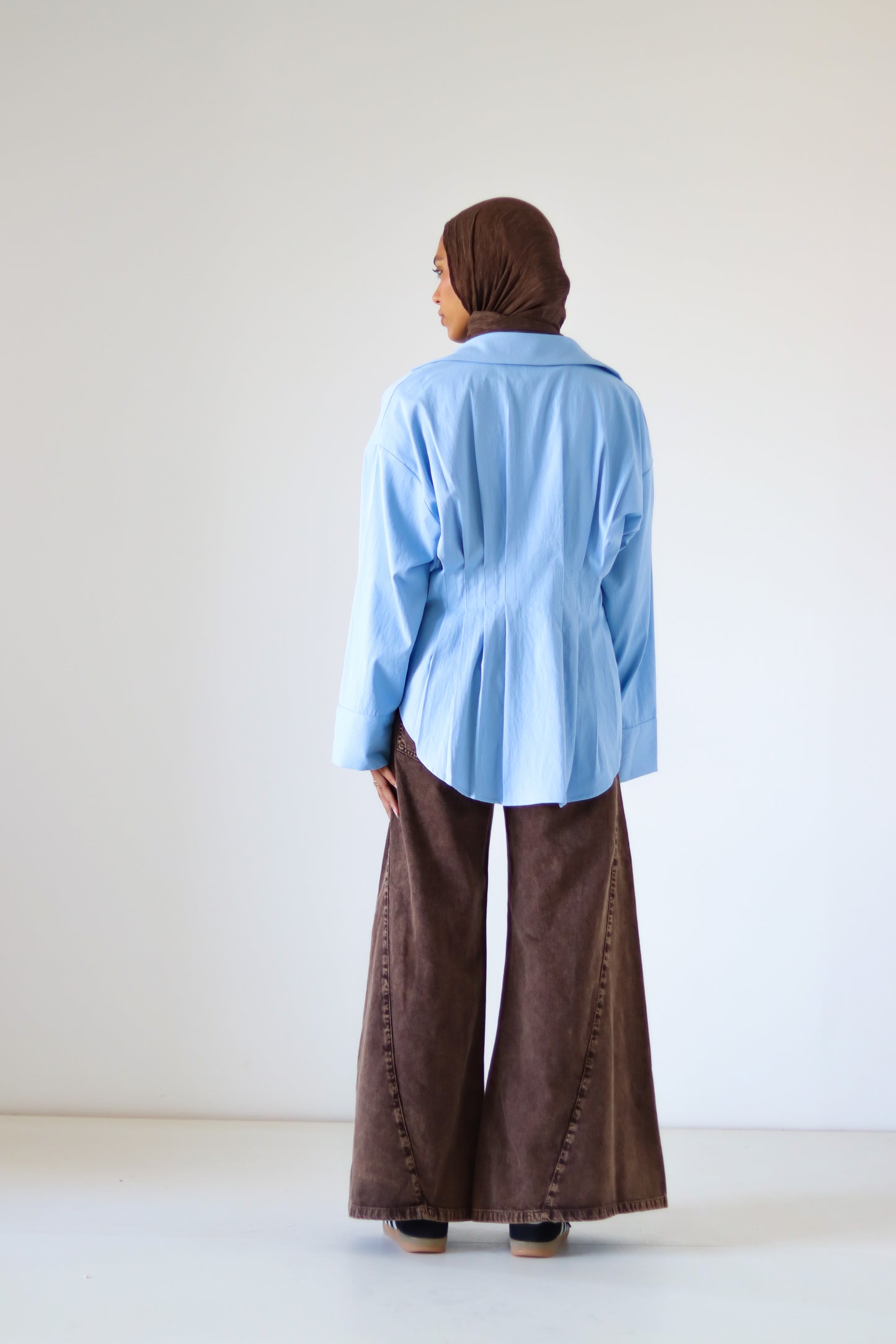 Pleated Round Shirt — Baby Blue