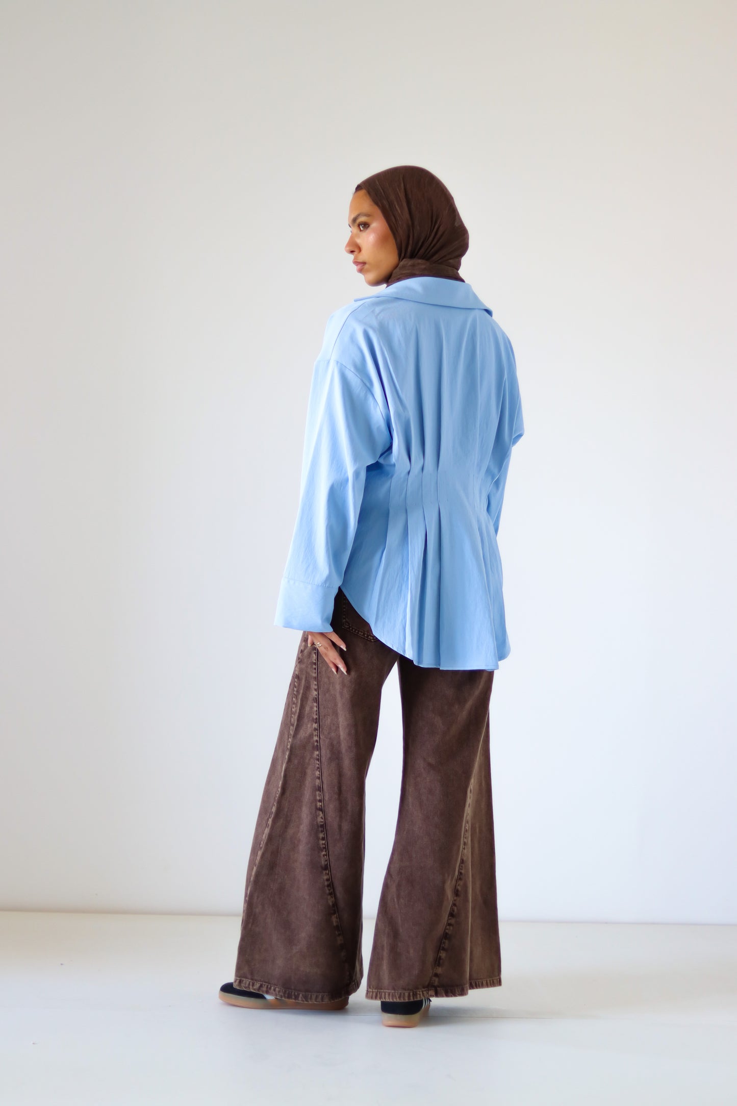 Pleated Round Shirt — Baby Blue