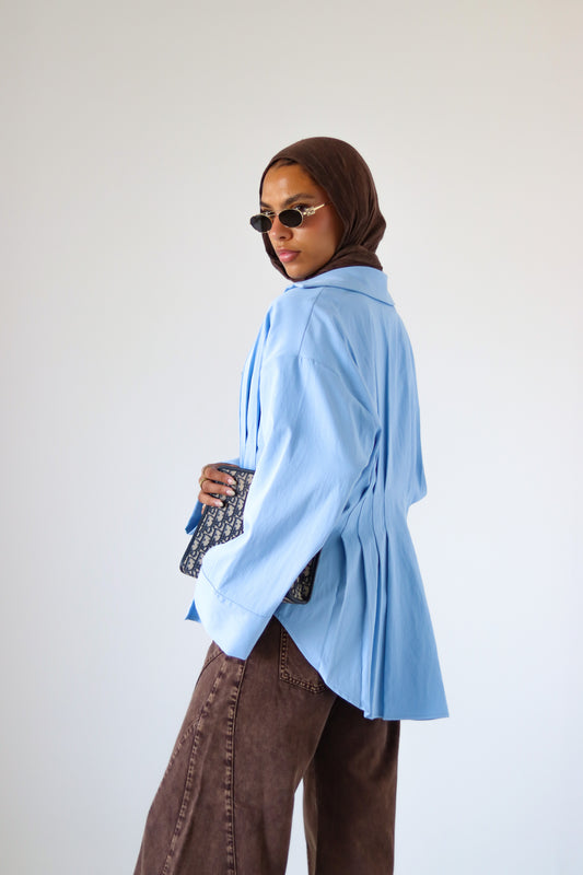 Pleated Round Shirt — Baby Blue