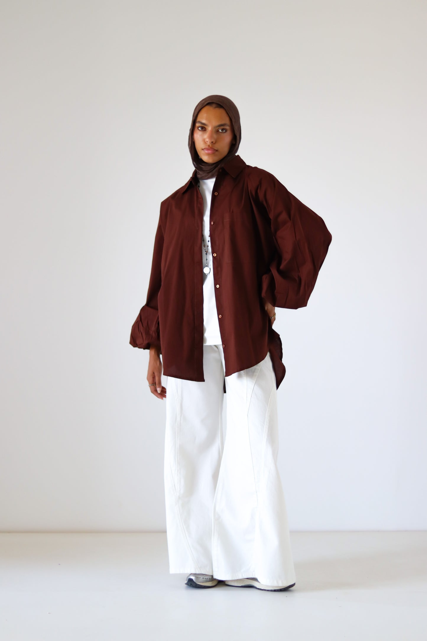 Jumper Sleeves Shirt — Brown