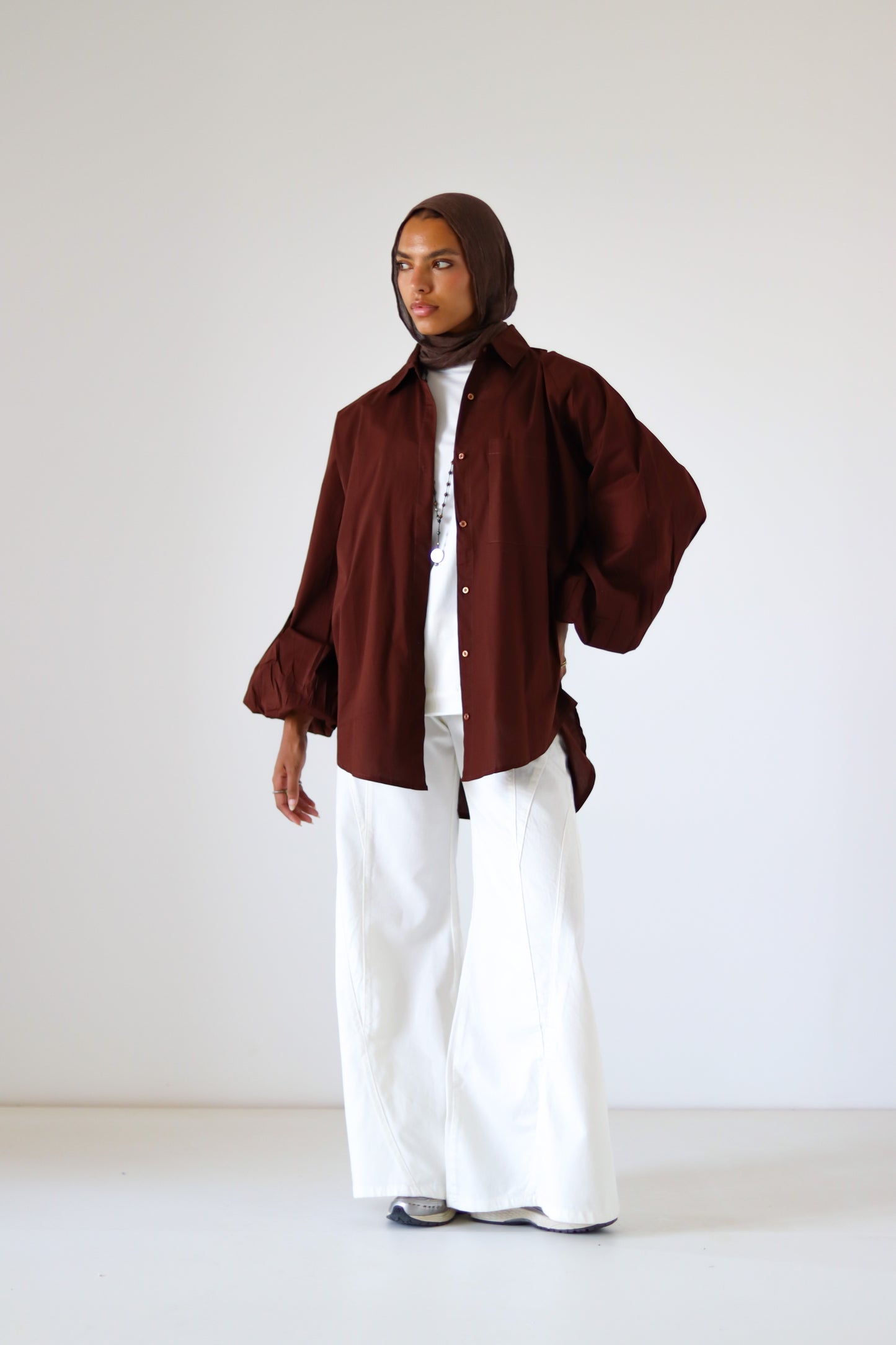 Jumper Sleeves Shirt — Brown