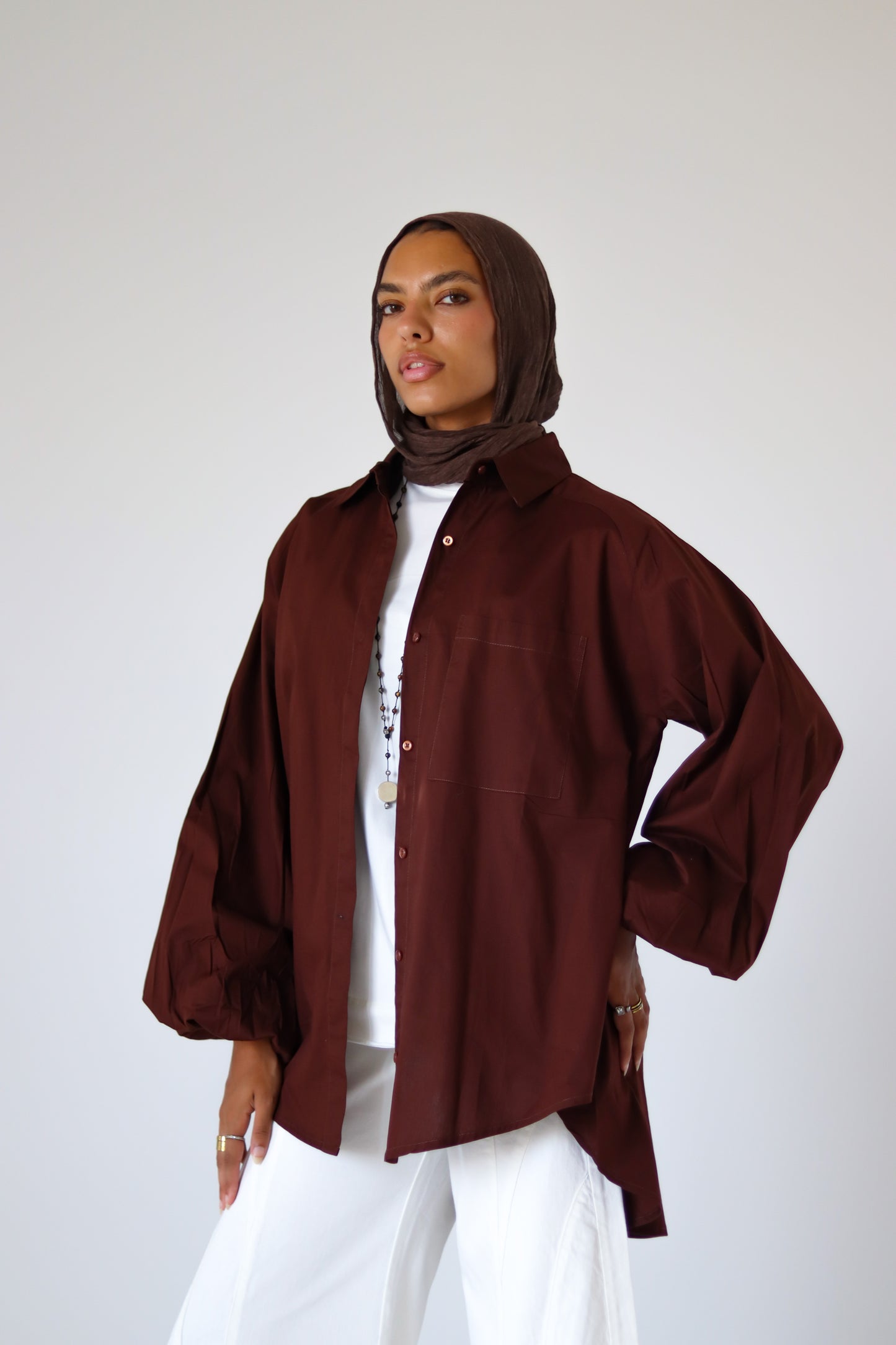 Jumper Sleeves Shirt — Brown