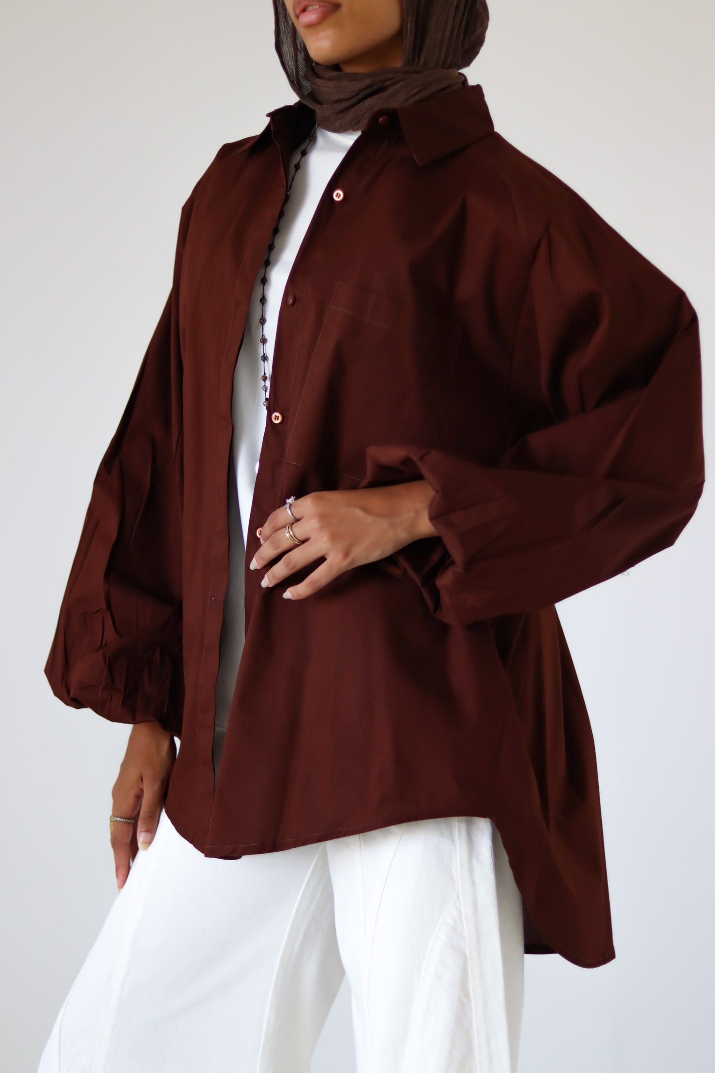 Jumper Sleeves Shirt — Brown