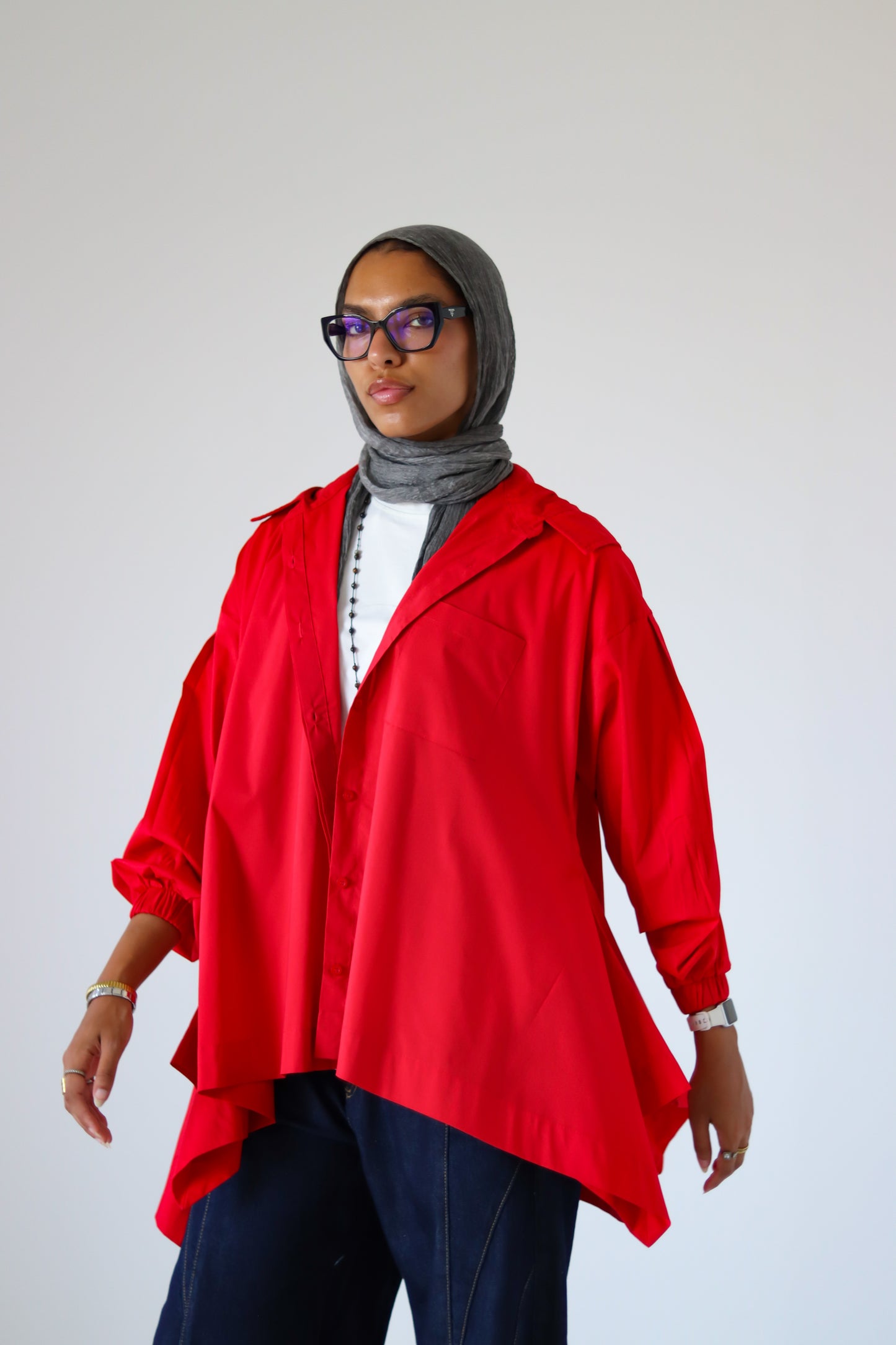 Wiggly Poplin Shirt — Red