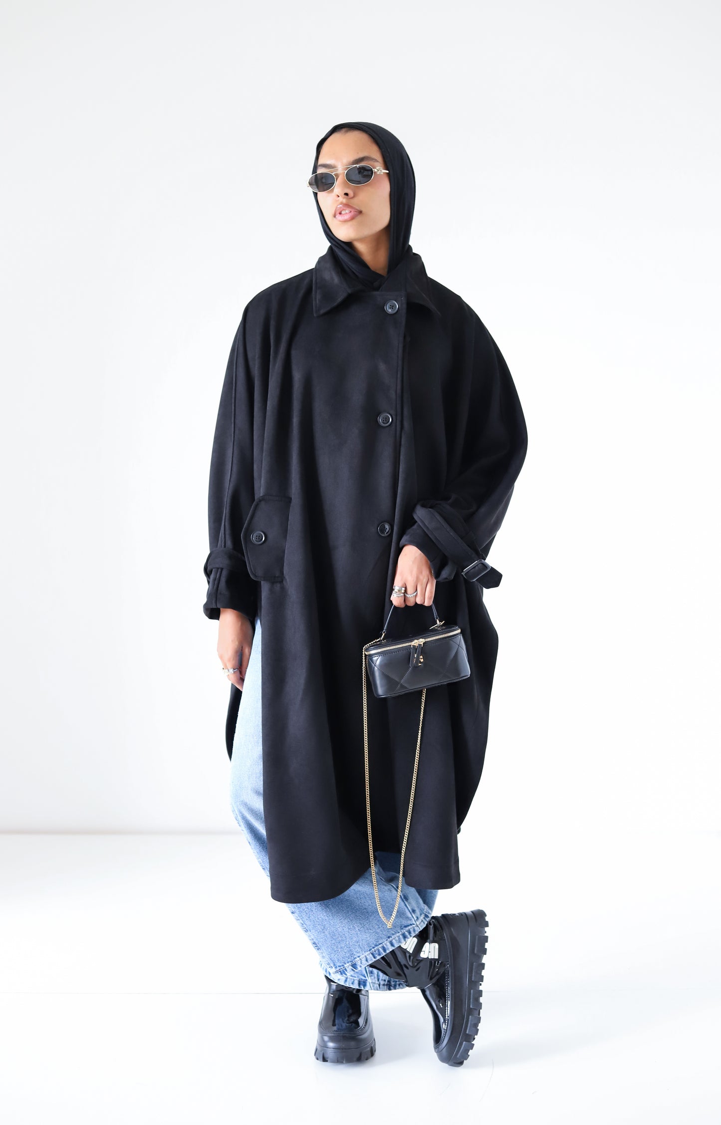 Open Sided Suede Jacket — Black