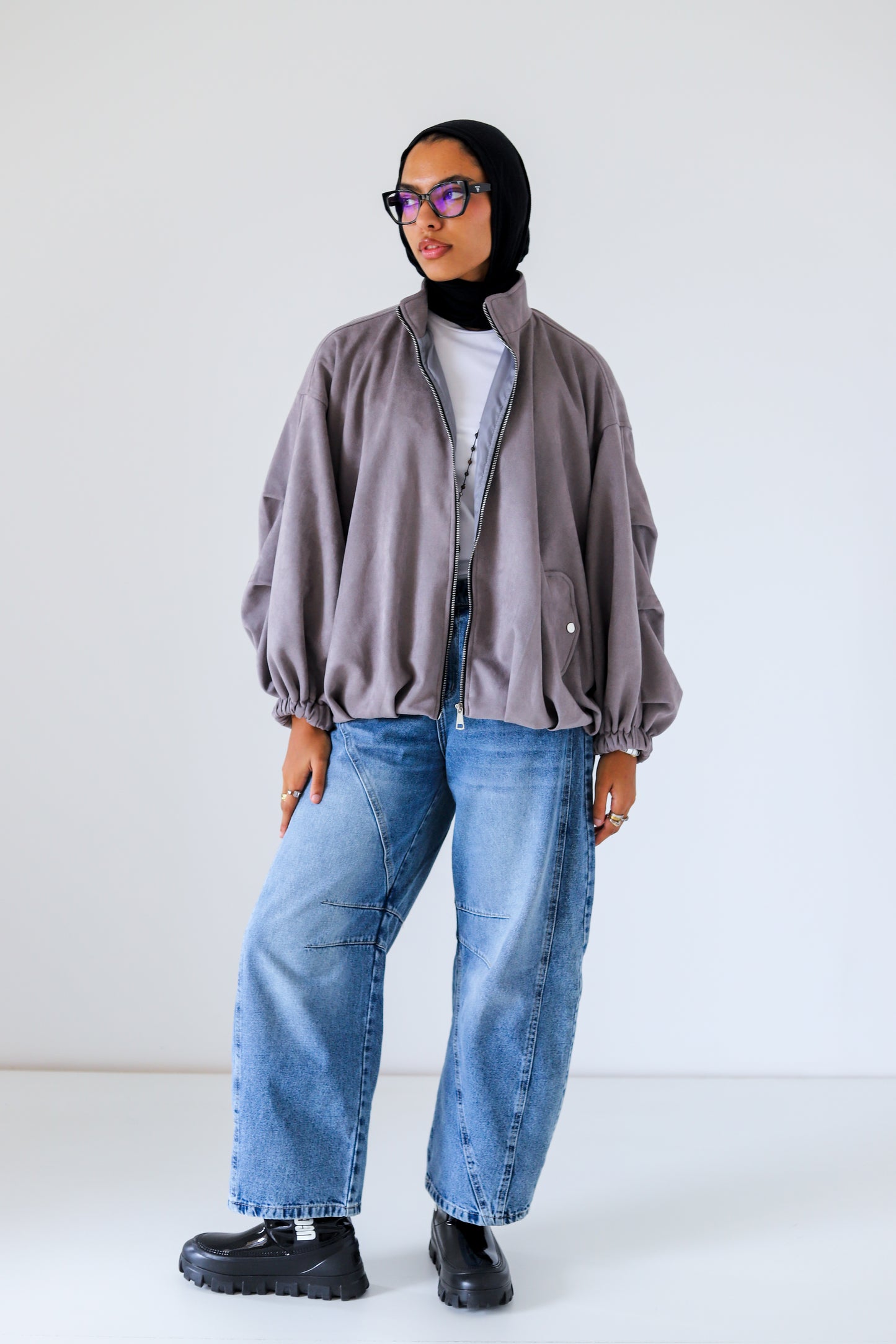 Bomber Suede Jacket — Gray