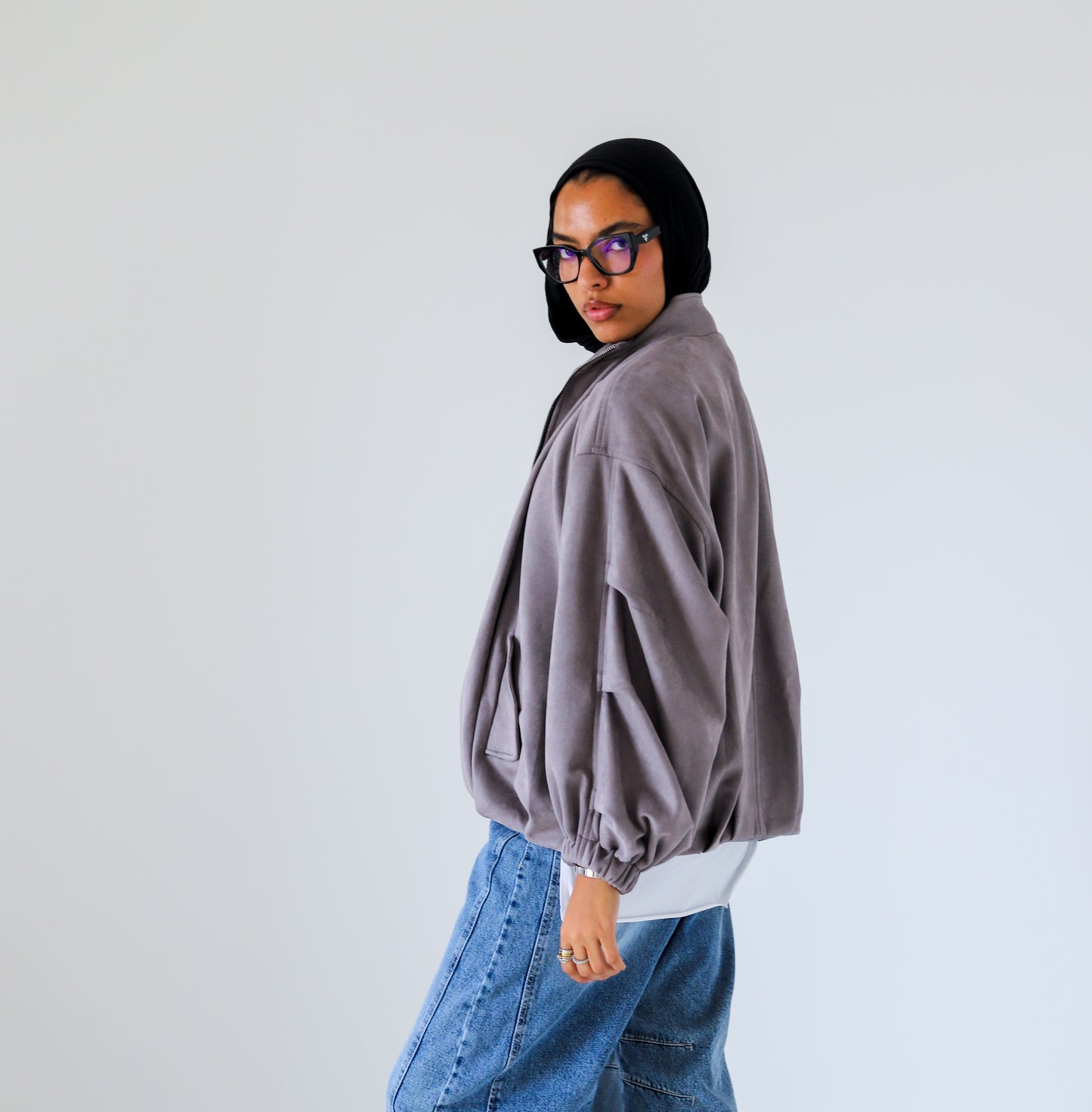 Bomber Suede Jacket — Gray